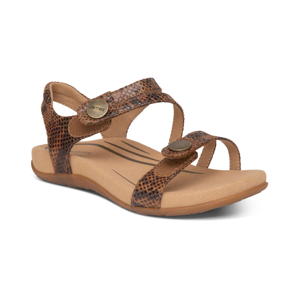 Aetrex Women's Jess Adjustable Quarter Strap Sandals - Brown | USA QMPJCOV